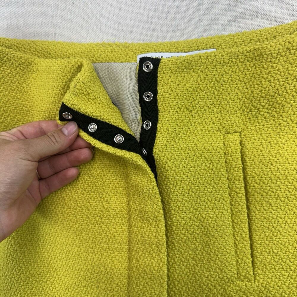 Diane Von Furstenberg Yellow Coated Raffia Elley Mini Skirt Size 6 - Picture 2 of 10
